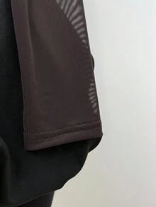 EgrlEra Solid Color Front Button Long Sleeve Casual Sheer Blouse Y2K - Brown - View 4