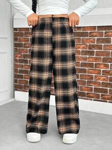 Sparklyn 2pcs/Set Tween Girls Casual All-Match Versatile Plaid Loose Wide Leg Pants, Suitable For School, Daily Wear, Home Fall Winter - Multicolor - View 6