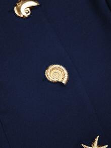 SHEIN Sweetro Áo khoác trang trí khóa kim loại thường ngày cỡ lớn dành cho người đi làm - Màu xanh hải quân - Xem 3