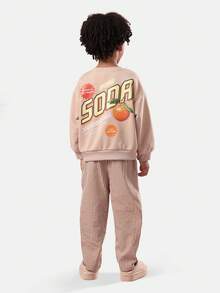 SUMWON Cotton Kids Orange Soda Print Sweatshirt And Striped Pants Set Classic Retro Beverage Design Casual Wear Outfit For Children - Khaki - View 1
