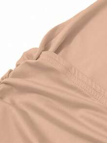 Glamine 1 pieza Camiseta sin espalda con pliegues de unicolor para mujer, ropa de mujer para otoño, de vuelta al colegio - Caqui - Ver 7