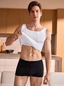 Manfinity Underwear&Sleepwear Basics Áo vest cổ tròn màu trơn định hình cho nam - trắng - Xem 5