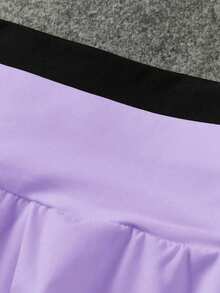 SHEIN Tween Girls 2-Piece Outfit, Solid Black & Purple, Simple Design, Loose Fit, Comfortable, Versatile, Casual, Athletic, High Waist For Snug Fit Effect, All-Match Shorts & Sports Pants, Moisture-Wicking, Sweat Absorbing, For Spring/Summer, School, Campus, College Girls Athletic Shorts Double Layer Shorts  Workout Shorts For Women Running Shorts Girls - Multicolor - View 4