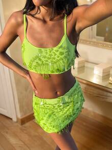 Opulessa 2件套女士度假修身抹胸上衣和高腰半身裙 - 綠色 - 查看 3