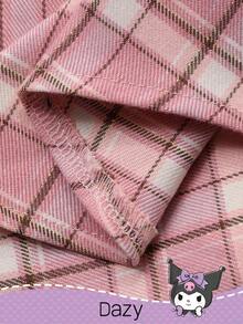 HELLO KITTY AND FRIENDS | SHEIN 秋季少女梭织格子长袖衬衫 - 粉色 - 查看 7