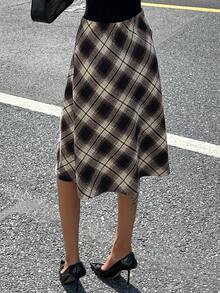 Livesso 女士格子裙秋季 - 卡其色 - 查看 4