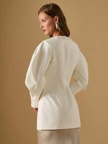 Briarwyn Women's Solid Color Round Neck Long Sleeve Fashionable Elegant Regular Jacket In Fall/Winter,Fall For Women, New Year Old Money Style - Cream - View 4