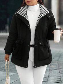 EMERY ROSE Women's Plus Size Casual Hooded Jacket, Autumn/Winter - Black - View 1