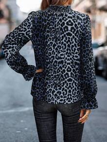 EMERY ROSE Áo sơ mi tay dài cổ đứng dáng rộng họa tiết da báo dành cho nữ - Nhiều màu - Xem 2