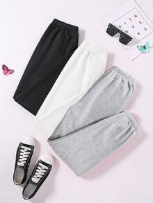 3 条装休闲、度假、学院风保暖、时尚字母印花运动裤，颜色有雾蓝色、麻灰色、粉色，百搭 - 彩色 - 查看 2