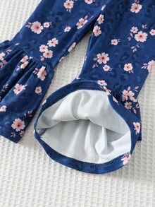 Cozy Pixies 2pcs Baby Girl Floral Print Knit Soft Round Neck Long Sleeve Pullover Top And Elastic Waist Pants Set Fall Winter - Multicolor - View 9