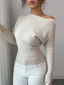 SHEIN Tall Top casual de mujer para otoño/invierno Anneusta, adecuada para vacaciones, Día de la Independencia, Día del Trabajo, Día de Colón, Acción de Gracias, Día de San Valentín, ropa de calle, estilo vintage, escandinavo, grunge, coreano, elegante, versátil, para estudiantes y maestros, estilo gótico, ropa de oficina, casual de negocios, hombros descubiertos, suéter de punto a color block