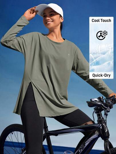 In My Nature Women's Solid Color Long Sleeve Casual Outdoor T-Shirt With Side Slits Hiking Women Clothes