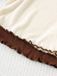 Cozy Pixies 2 件套女婴蝴蝶结针织柔软圆领长袖撞色荷叶边下摆连体衣套装