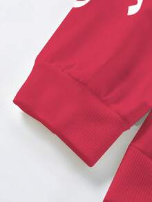 SHEIN Sparklyn Teen Girl Red Digital Print Sweatshirt With Black Bow Black Skinny Pants, Comfortable & Fitted Fall Winter