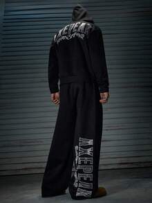 AXEPEAK Women's Rhinestone Letter Graphic Hoodie And Sweatpants Casual Loose Suit, Autumn/Winter - Black - View 5