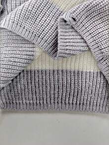 SHEIN 2 件套青少年女孩冬季针织服装，时尚休闲黑白条纹毛衣和针织裤套装