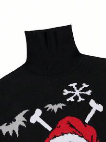 Manfinity Roghcode Men's Casual Skull & Snowflake Pattern Turtleneck Long Sleeve Sweater, Autumn/Winter Christmas - Black - View 5