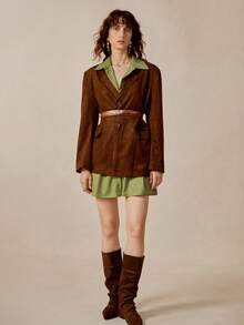 Écloséra Elegant Adjustable Double Waistband Design Pleated Button Women's Dress, Suitable For Autumn Outings - Green - View 6