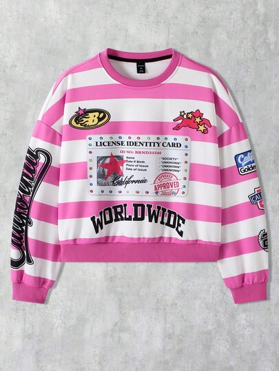 Street Life Men's Preppy Sports Element American City Name Slogan Striped Pullover Hoodie, Suitable For Autumn/Winter