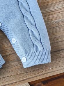 SHEIN 男婴休闲圆领麻花针织连体裤，秋季 - 淺藍色 - 查看 7