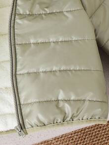 SHEIN 男婴黑色冬季保暖连帽拉链加厚外套，休闲百搭，柔软舒适，适合雪地玩耍，男婴外套