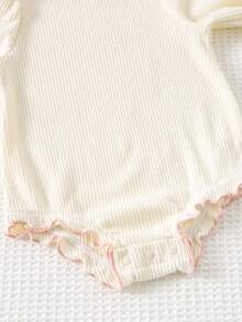 Cozy Pixies Set de 3 bodys de manga larga con cuello redondo, textura acanalada y volantes de contraste en unicolor para bebé niña - Rosa - Ver 6