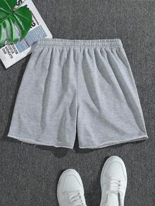 Manfinity Homme Pantalones cortos casuales de talla grande para hombres con borde rasgado, contraste y cordón en la cintura. Son ideales para el verano y hacen un excelente regalo para novios o esposos. - Gris - Ver 2