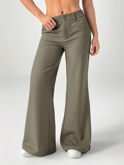 SHEIN PETITE Nya höst- och vinterbyxor med låg midja, avslappnade personliga kostymbyxor