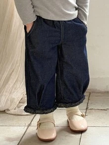 DAZY Toddler Girls' Casual Washed Korean Style Loose Wide Leg Jeans - Blue - View 4