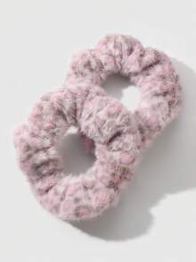 ROMWE Kawaii 2 件套别致复古豹纹蓬松发圈，韩式精致，适合女性日常佩戴，节日礼物发带马尾辫发圈发绳 - 紫色-22 - 查看 2