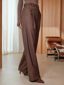 SHEIN Unity Weite Hose mit lockerer Passform für Damen, hochwertige Lässig Hose mit drapiertem Effekt, schlankend, Kaffeefarben, geeignet für Frühling & Herbst