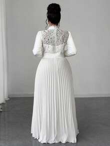 Maweii 大码女式优雅拼接腰部收腰长裙 - 白色 - 查看 2