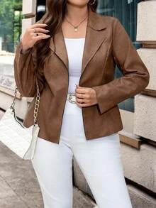 SHEIN Clasi 大码复古通勤收腰夹克棕色西装外套女式棕色夹克女式咖啡棕色上衣女式皮衣棕色两件套女式办公服、女式秋季服装、女式优雅服装2025秋冬新品万圣节圣诞节老钱风格复古女式保暖舒适弹力夹克女式休闲西装外套女式短款西装外套女式秋冬女式秋季服装女式万圣节服装圣诞节女式新年感恩节女式服装 - 咖啡棕 - 查看 8