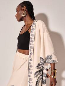 CAJUNI Women's Casual Vacation Coconut Tree Print Kimono Jacket In Fall/Winter - Multicolor - View 6
