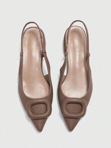 CUCCOO BIZCHIC Giày bệt mũi nhọn hở lưng màu trơn đơn giản dành cho nữ - Màu nâu Sô-cô-la - Xem 2