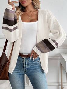 EMERY ROSE Áo khoác len cardigan dài tay họa tiết sọc ngang vai đơn giản dành cho nữ, mùa thu - Nhiều màu - Xem 6