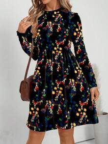 EMERY ROSE Women's Floral Print Long Sleeve Casual Short Dress For Vacation