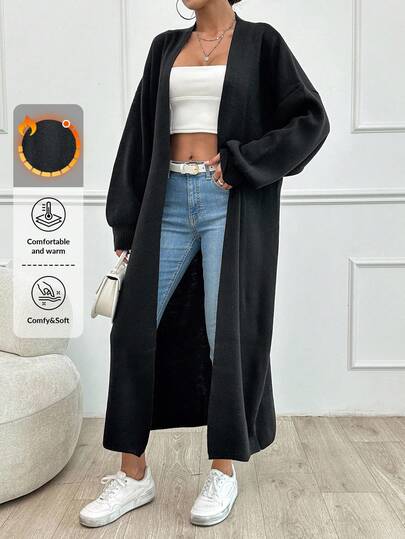 SHEIN Tall Dual Pocket Drop Shoulder Öppen front svart cardigan