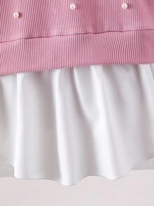 Young Girls Pink Knit Patchwork Long Sleeve Sweatshirt, Fashionable Design With Rhinestones, Versatile Children Spring Autumn Single Piece Sweatshirt, Cute And Stylish Pullover - Pink - View 5