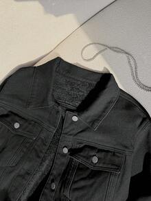 SHEIN CURVE+ Winter Plus Size Women Black Non-Stretch Thermal Lined Long Sleeve Denim Jacket