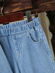 2pcs Young Girl Denim Jacket And Pants Set - Medium Wash - View 7