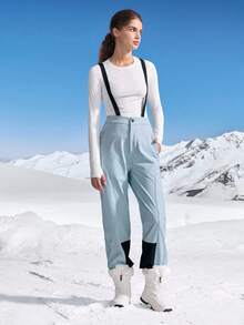 In My Nature Pantalones de esquí para mujer, pantalones rectos con botones y tirantes