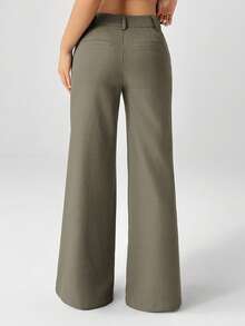 SHEIN PETITE 新款秋冬低腰休闲个性西装裤 - 軍綠色 - 查看 2