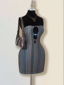SHEIN ICON Robe mini crochetée de festival, bandeau, tenue de plage hippie bohème, découpée, d'été, pour club de plage, crop top sans bretelles, tricotée, tenue de vacances et de villégiature - Multicolore - Voir 6