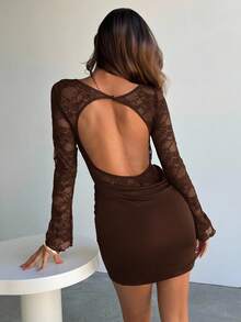 Aloruh Women's Backless Lace Sexy Mini Dress, Wine Red, Suitable For Spring/Summer Vacation,Dresses For Women Party