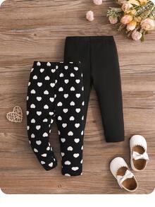 Baby Girl Snug Fit Polka Dot Knitted Elastic Waistband Long Pants 2pcs Set, Cute And Versatile - Black - View 2