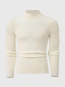 RueChic Men 2pcs Multi Pack Rib Knit Casual High Neck Slim Fit Sweater - Black and White - View 4