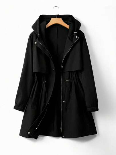 Linhara 大码女式收腰连帽风衣外套，韩版休闲优雅宽松高端夏季外套