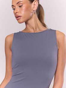 MUSERA Slinky Boat Neck Fitted Sleeveless Mini Dress Elegant Autumn Fall Night Out Work Cute Sexy 90's Fall - Royal Blue - View 2